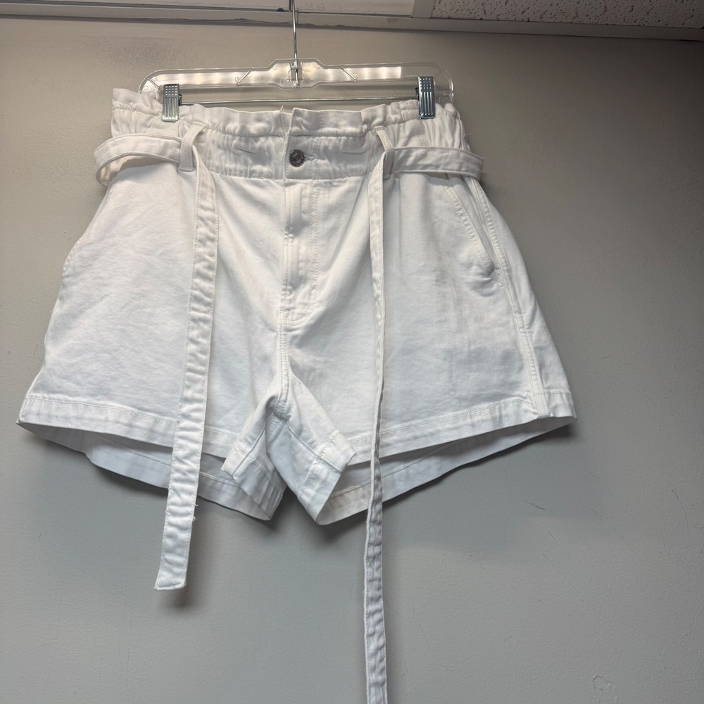 American Eagle Mom Shorts Womens 14 White NEW High Rise Paperbag Stretch Denim